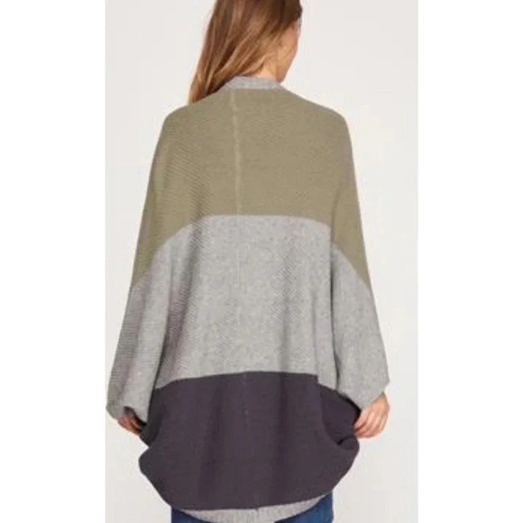 Rust/green Colorblock Dolman Sleeve Cocoon Cardigan one size shall, coat - Picture 4 of 4